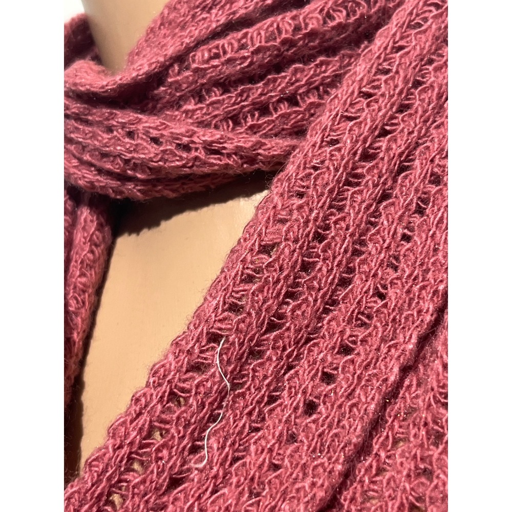 Alpaca Genuino Scarf 100% Baby Alpaca Hand Made Peru Mauve Pink Open Knit Fringe - Picture 5 of 7